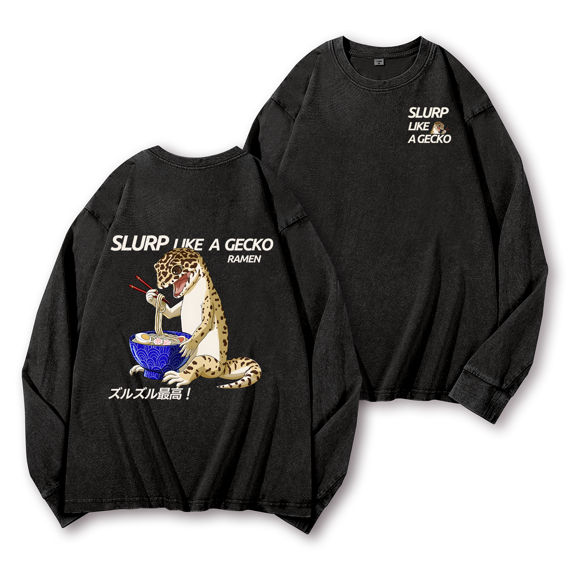 Gecko Vintage Washed Cotton Back Art Long-sleeve T-shirt