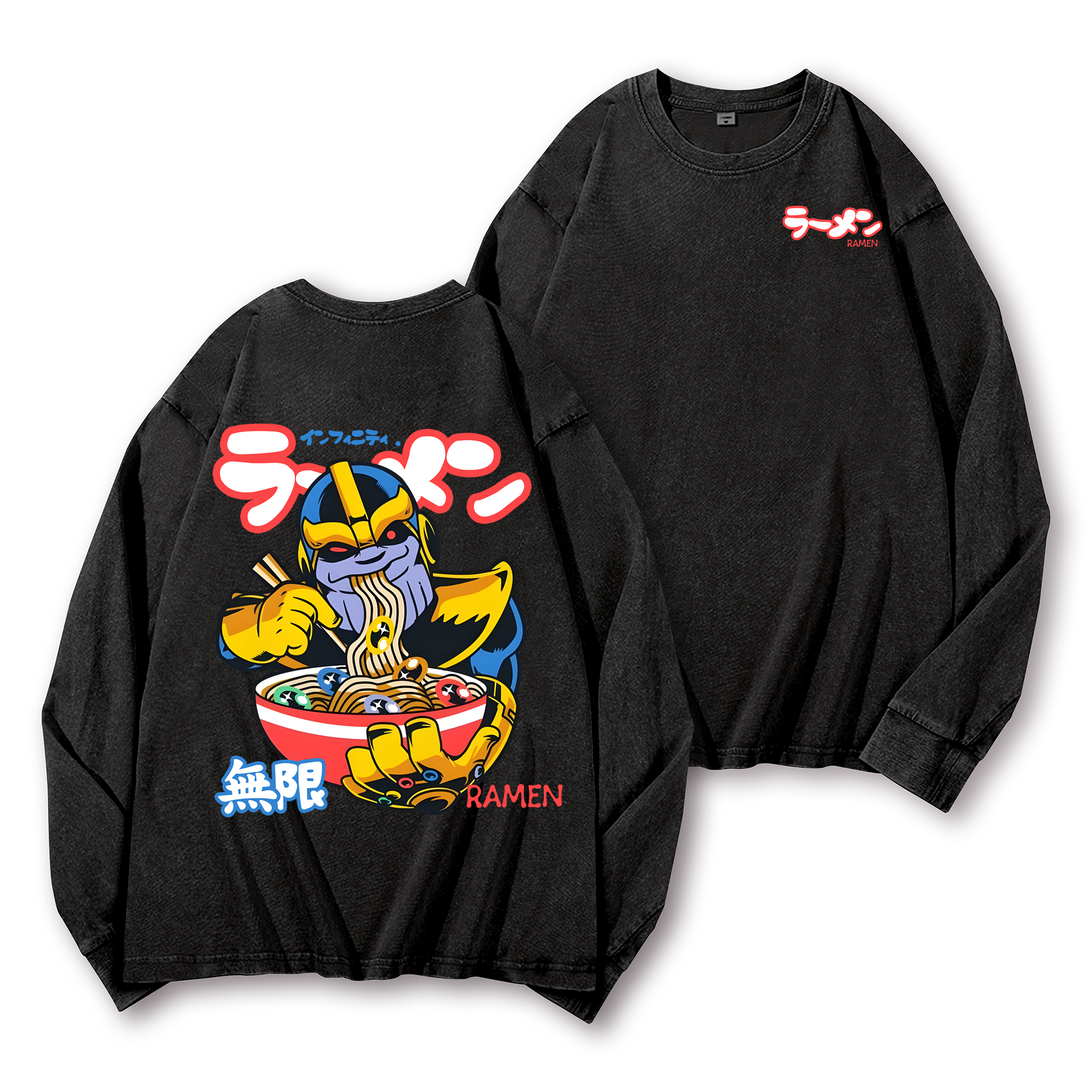 Ramen Hero Vintage Washed Cotton Back Art Long-sleeve T-shirt