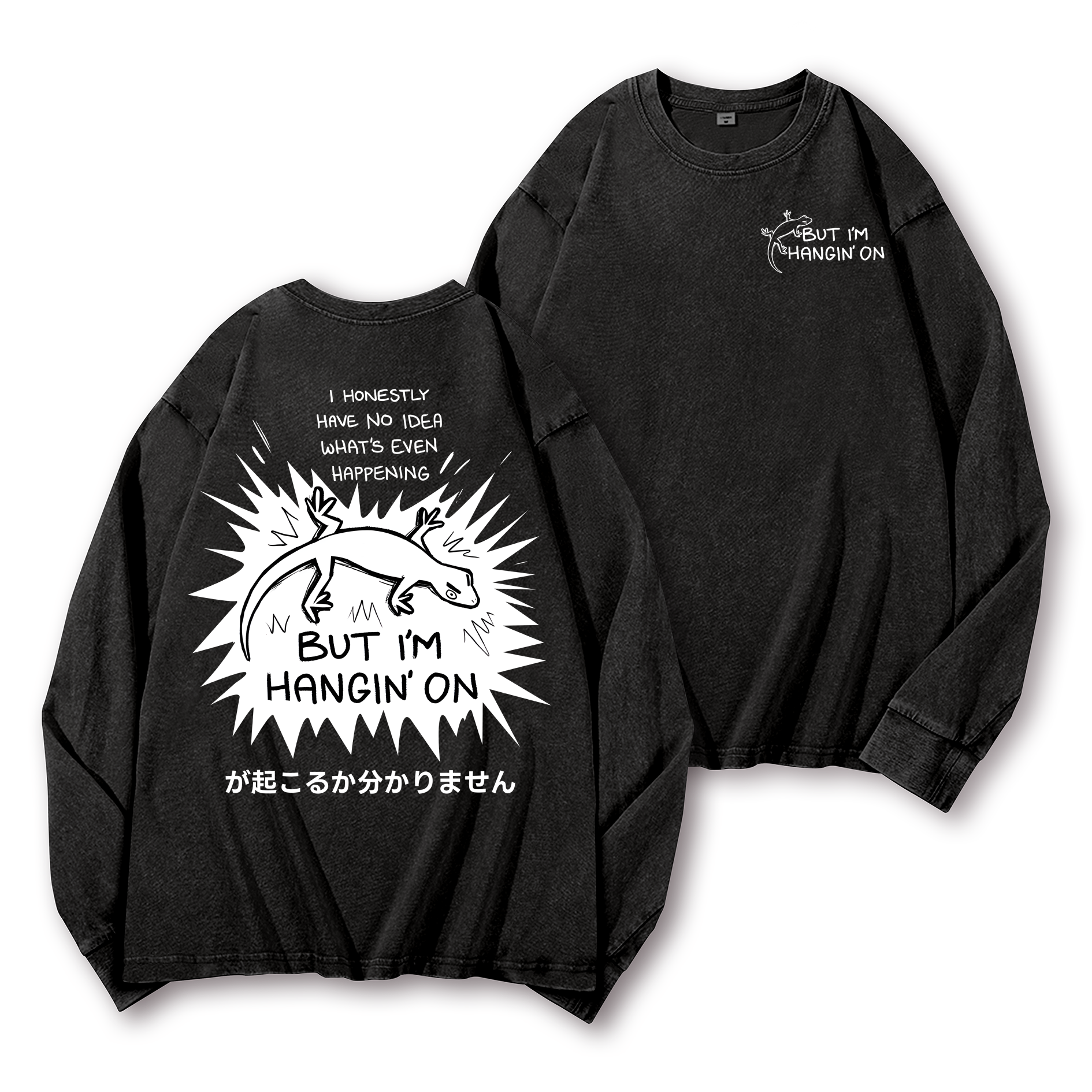 Gecko Vintage Washed Cotton Back Art Long-sleeve T-shirt