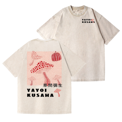 Yayoi Kusama Mushroom Pumpkin Vintage Wash Japanese Design Back Art T-Shirt