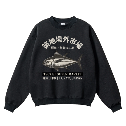 Tsukiji Fish Market Wrinkle-Resistant Crewneck Sweatshirt