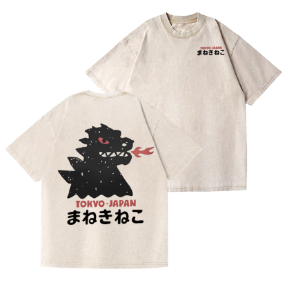 Godzilla Vintage Wash Japanese Design Back Art T-Shirt