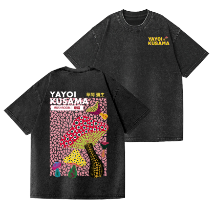 Yayoi Kusama Mushroom Vintage Wash Japanese Design Back Art T-Shirt