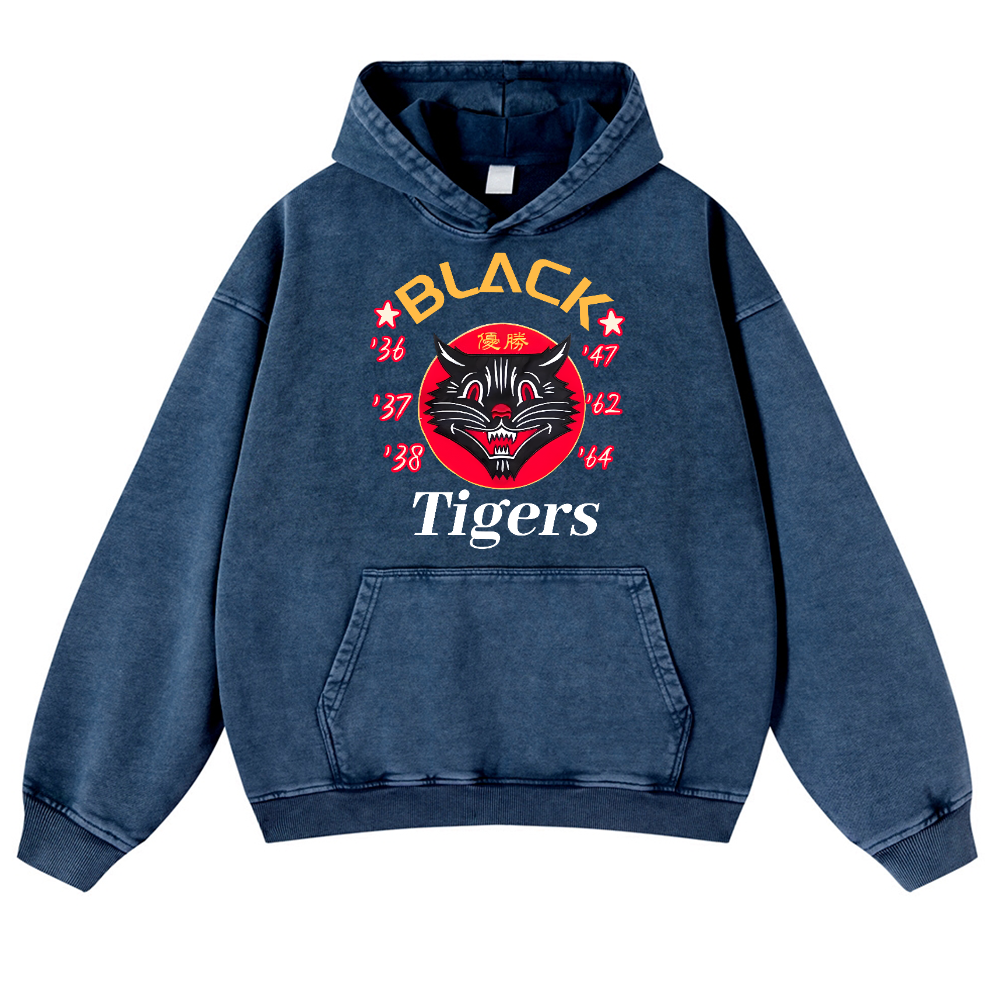 Black Tiger Vintage Washed Thick Cotton Hoodie