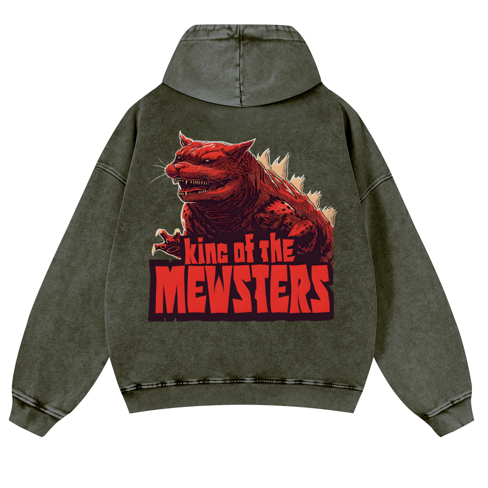 Catzilla Cat Godzilla Vintage Washed Cotton Back Art Hoodie