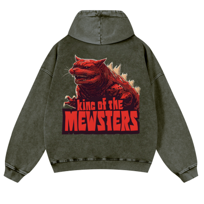 Catzilla Cat Godzilla Vintage Washed Cotton Back Art Hoodie
