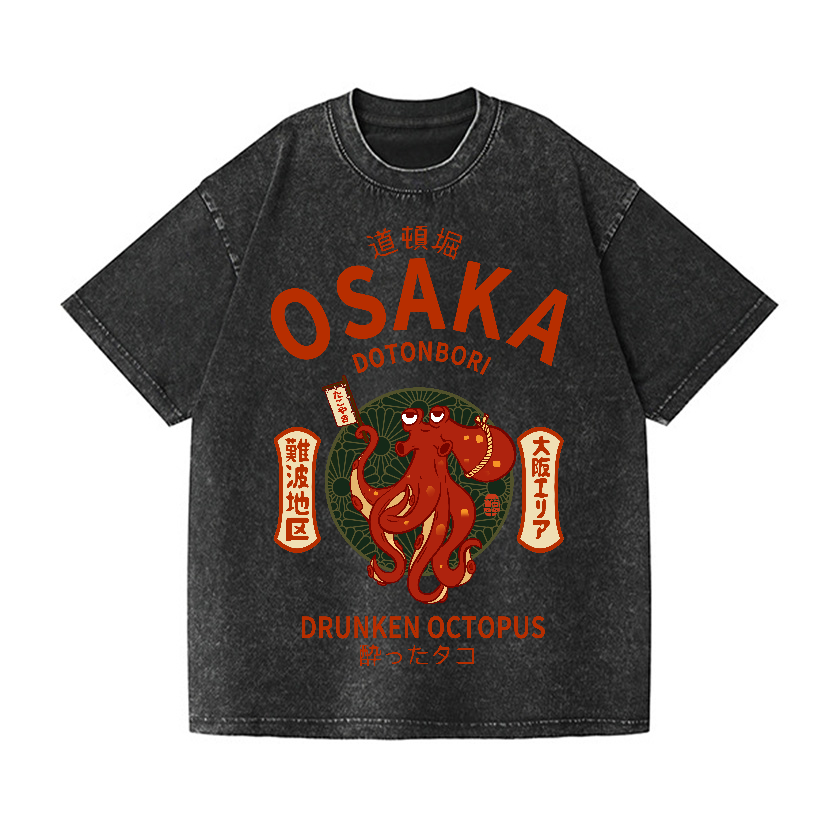 Osaka Dotonbori Drunken Octopus Vintage Wash Japanese Design T-Shirt