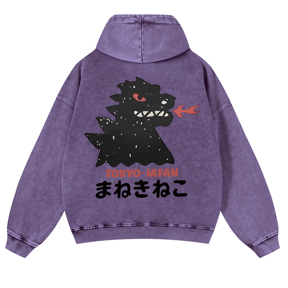 Godzilla Monster Tokyo Japan Vintage Washed Cotton Back Art Hoodie