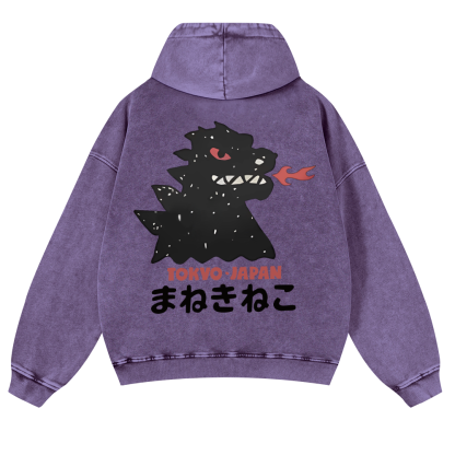 Godzilla Monster Tokyo Japan Vintage Washed Cotton Back Art Hoodie