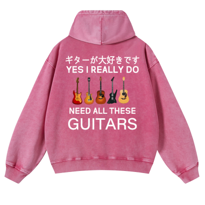 Guitars Vintage Washed Cotton Back Art Hoodie