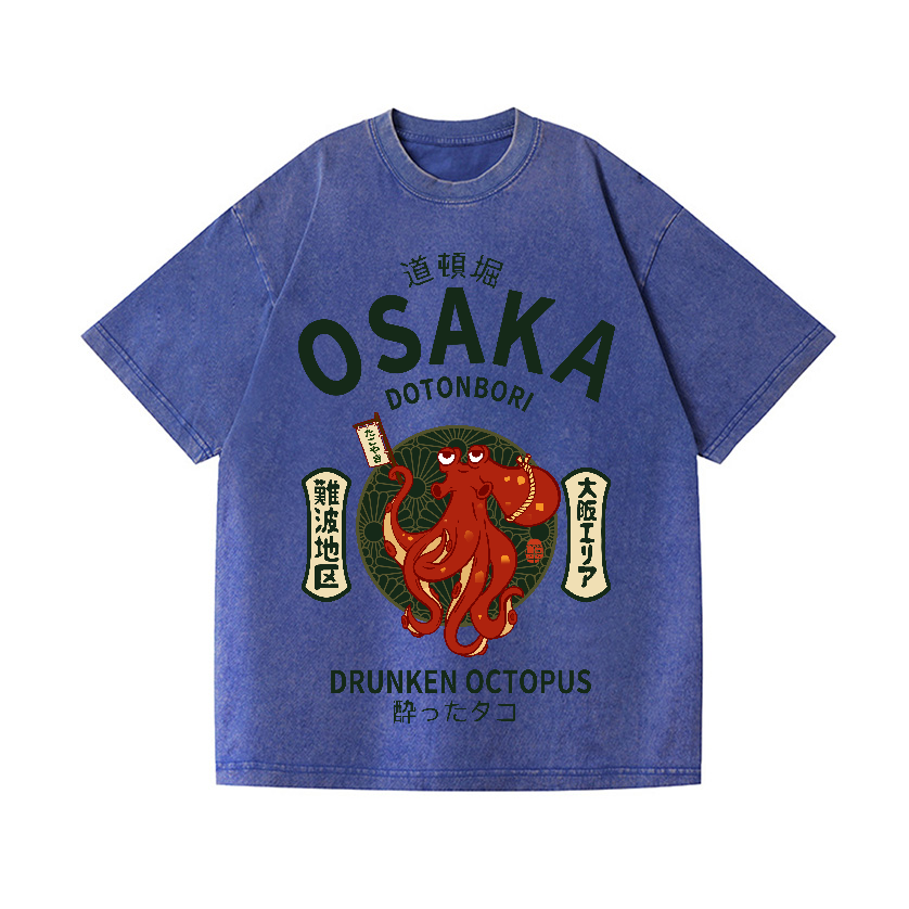 Osaka Dotonbori Drunken Octopus Vintage Wash Japanese Design T-Shirt