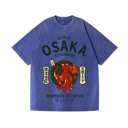 Osaka Dotonbori Drunken Octopus Vintage Wash Japanese Design T-Shirt