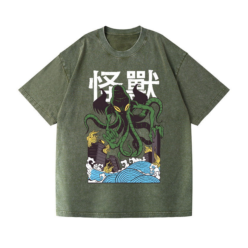 Octopus Monster Vintage Wash Japanese Design T-Shirt