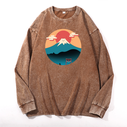 Cat Fuji Vintage Cotton Wash Crewneck Sweatshirt