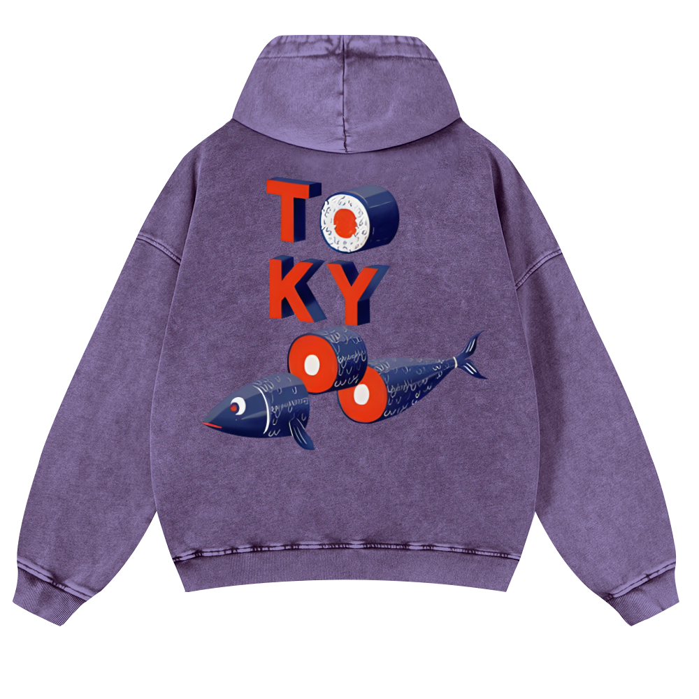 Tokyo Fish Vintage Washed Cotton Back Art Hoodie