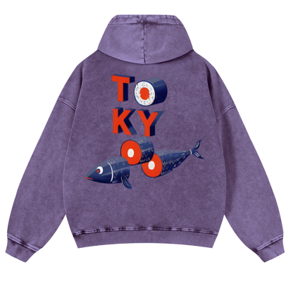 Tokyo Fish Vintage Washed Cotton Back Art Hoodie