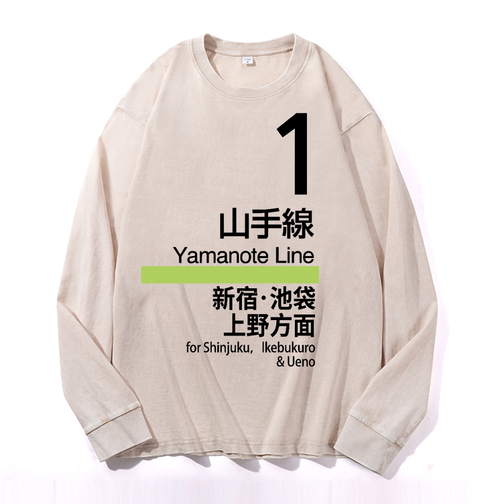 Yamanote Line for Shinjuku, Ikebukuro & Ueno Vintage Cotton Wash Crewneck Sweatshirt