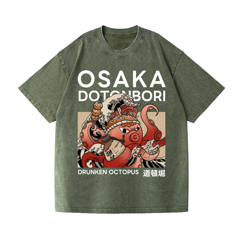 Osaka Dotonbori Drunken Octopus  Vintage Wash Japanese Design T-Shirt