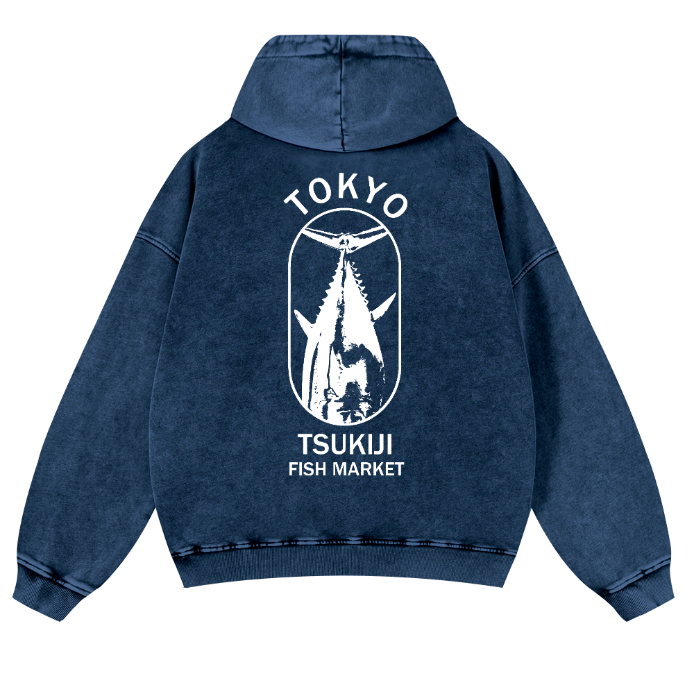 Tokyo Vintage Washed Cotton Back Art Hoodie