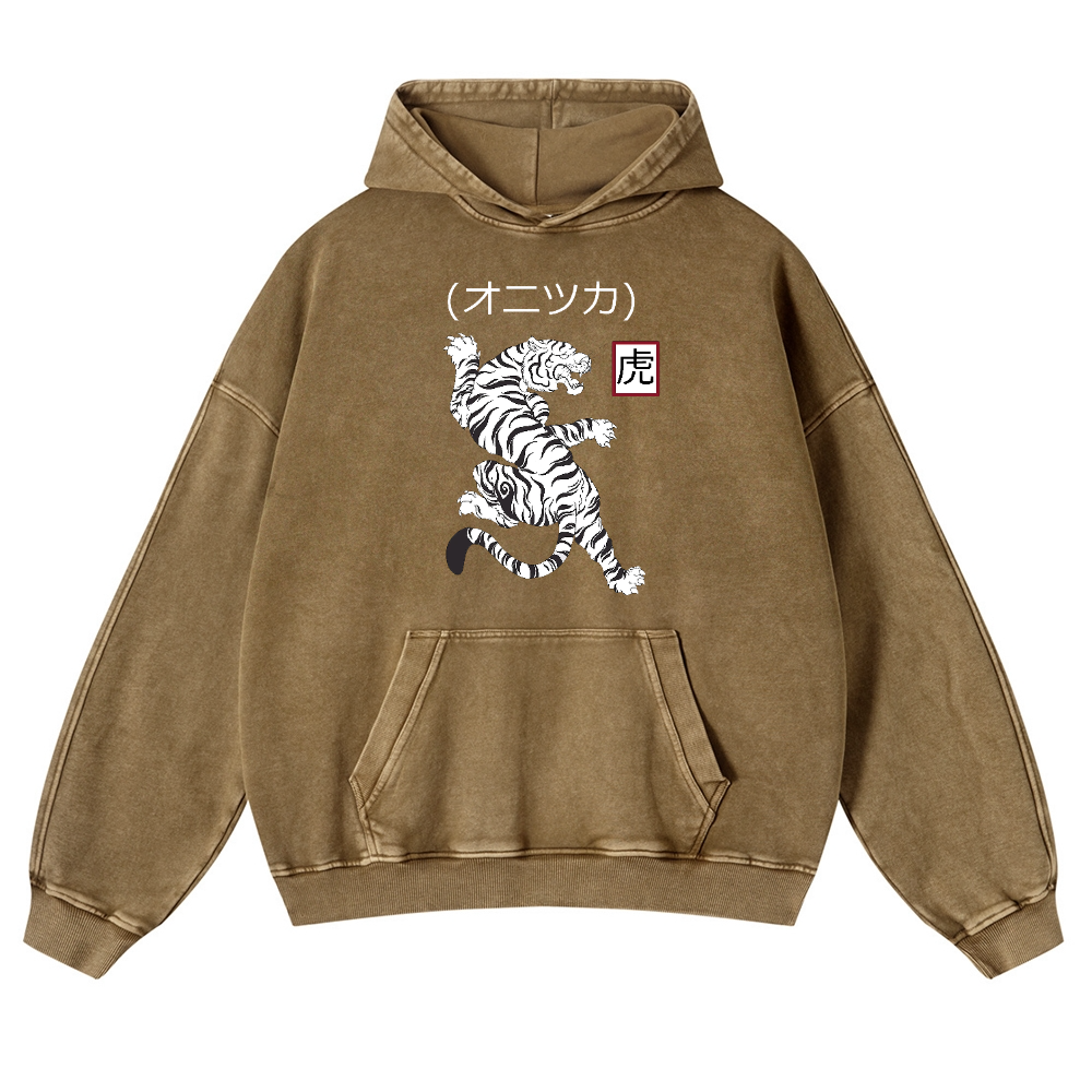 Tiger Vintage Washed Thick Cotton Hoodie