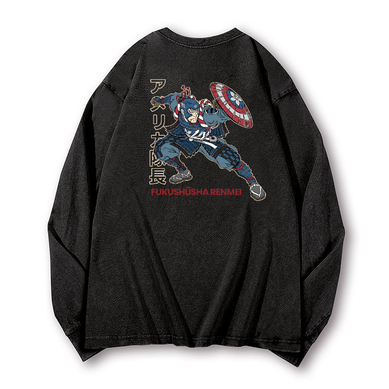 Vintage Washed Cotton Back Art Long-sleeve T-shirt