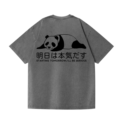 Panda Vintage Wash Japanese Design Back Art T-Shirt