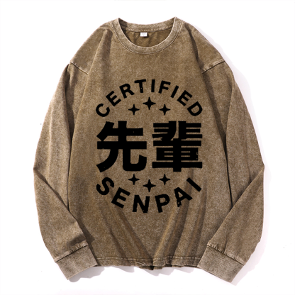 Senpai Vintage Cotton Wash Crewneck Long-Sleeve T-Shirt