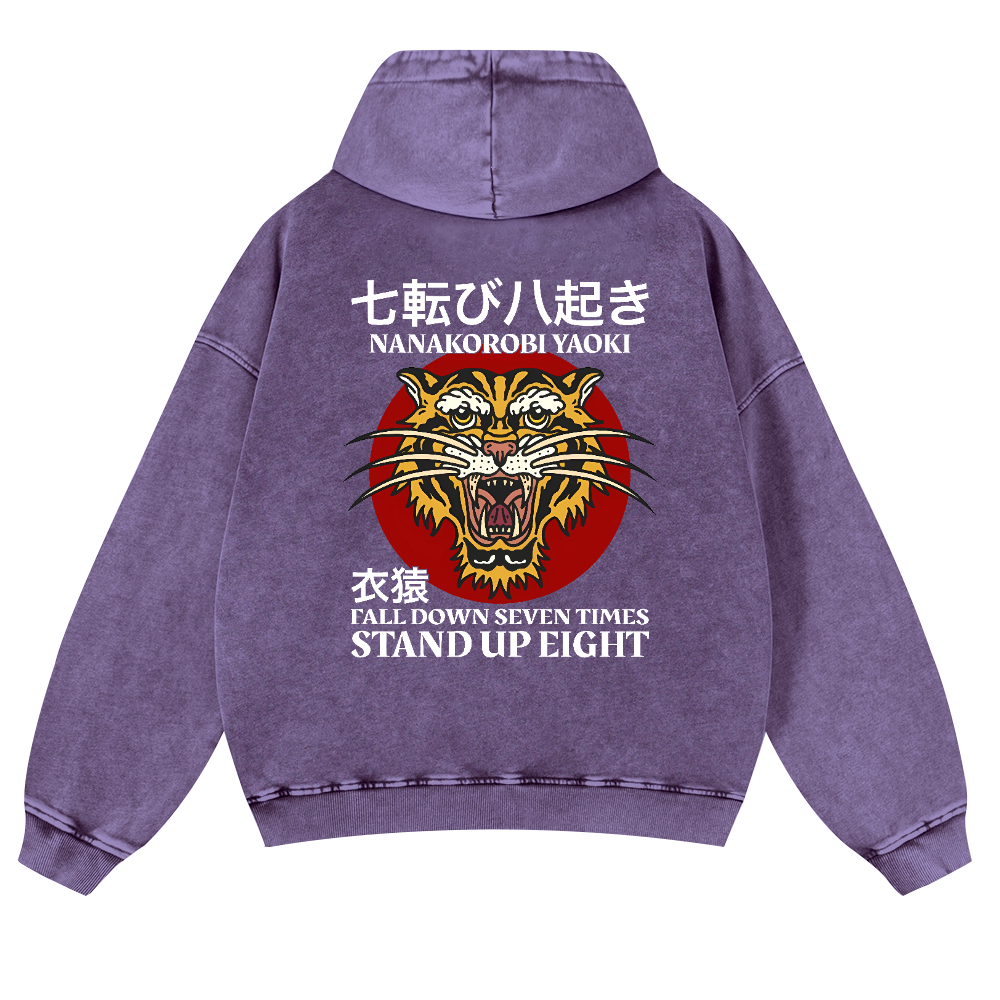 Nanakorobi Yaoki Tiger Vintage Washed Cotton Back Art Hoodie