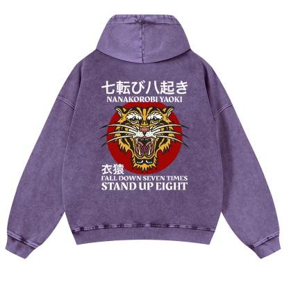 Nanakorobi Yaoki Tiger Vintage Washed Cotton Back Art Hoodie