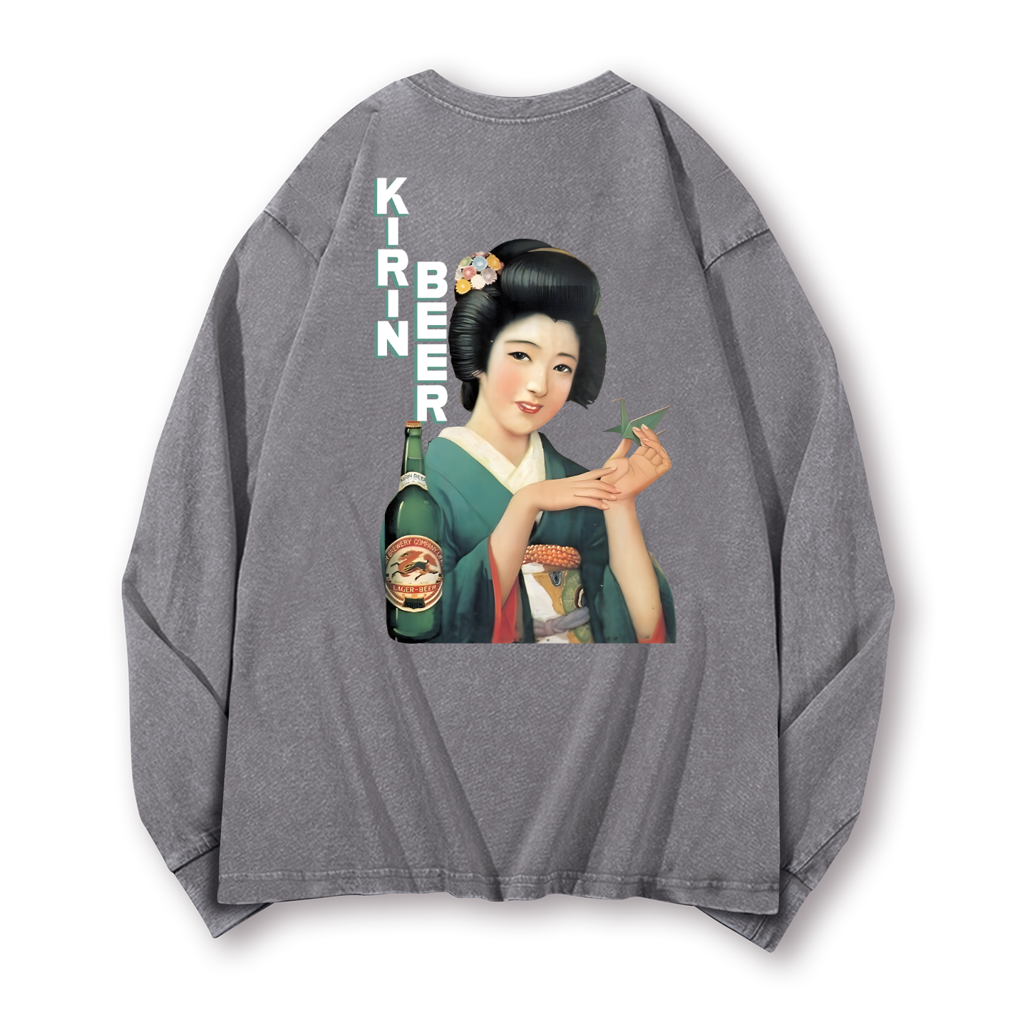 Kirin Beer Vintage Washed Cotton Back Art Long-sleeve T-shirt