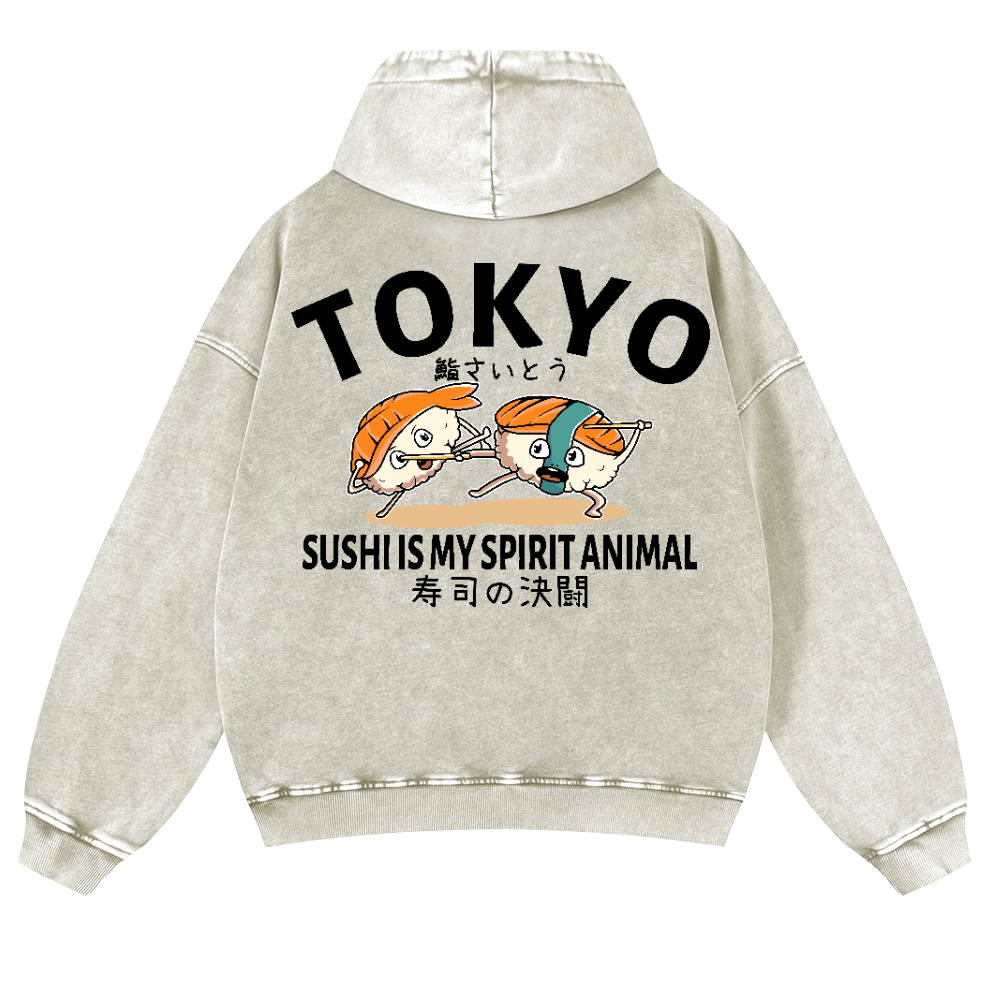 Sushi Vintage Washed Cotton Back Art Hoodie