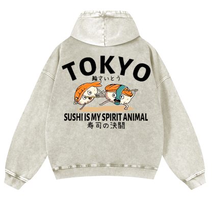 Sushi Vintage Washed Cotton Back Art Hoodie