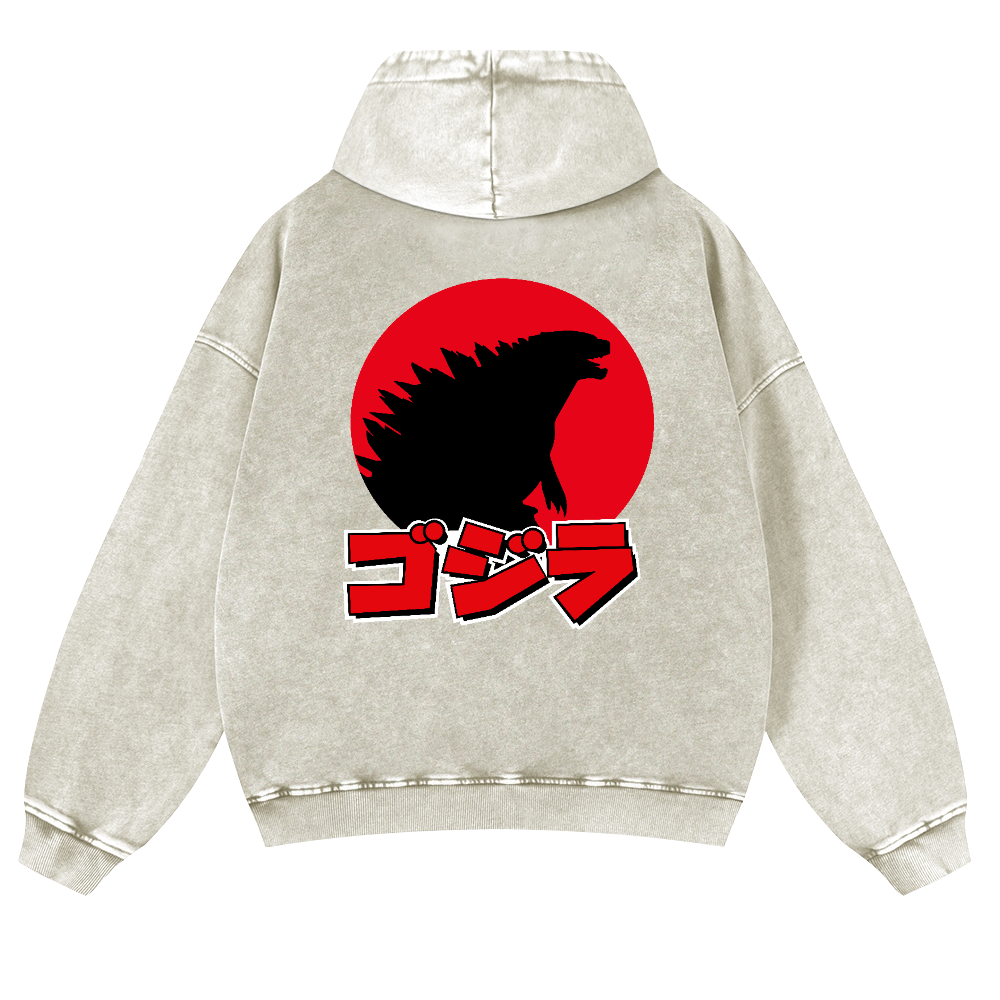 Godzilla Vintage Washed Cotton Back Art Hoodie