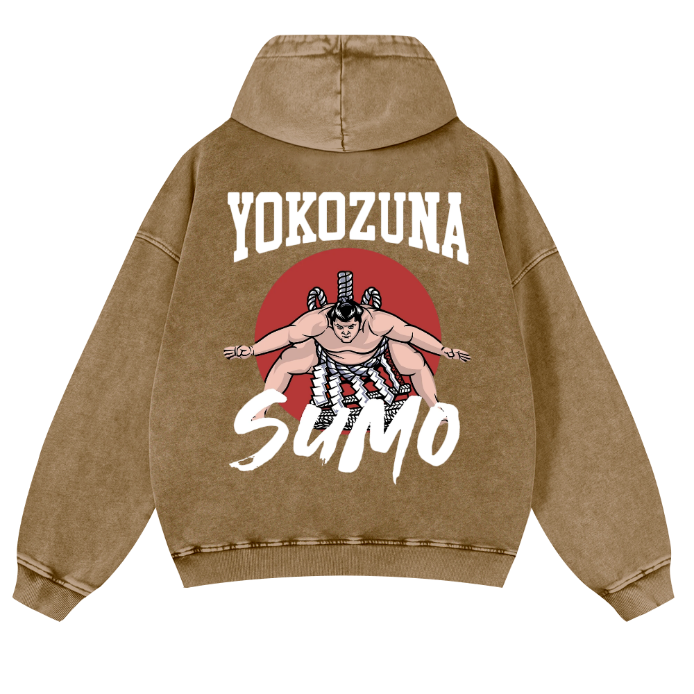 Yokozuna The Highest Honor in Sumo Vintage Washed Cotton Back Art Hoodie
