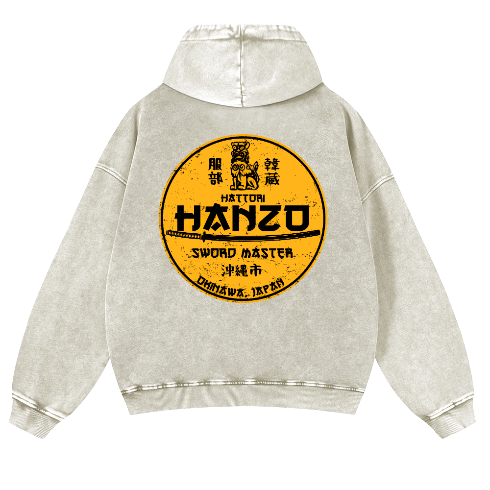 Okinawa Hattori Hanzo Vintage Washed Cotton Back Art Hoodie