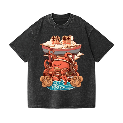 Ramen Octopus Vintage Wash Japanese Design T-Shirt