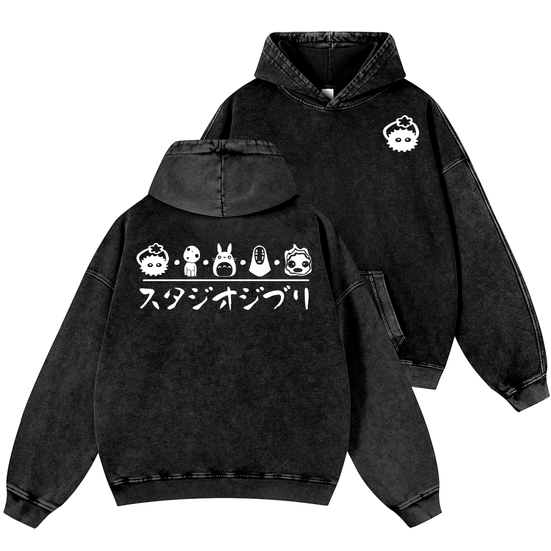 Ghibli Totoro No Face Kaonashi Vintage Washed Cotton Back Art Hoodie