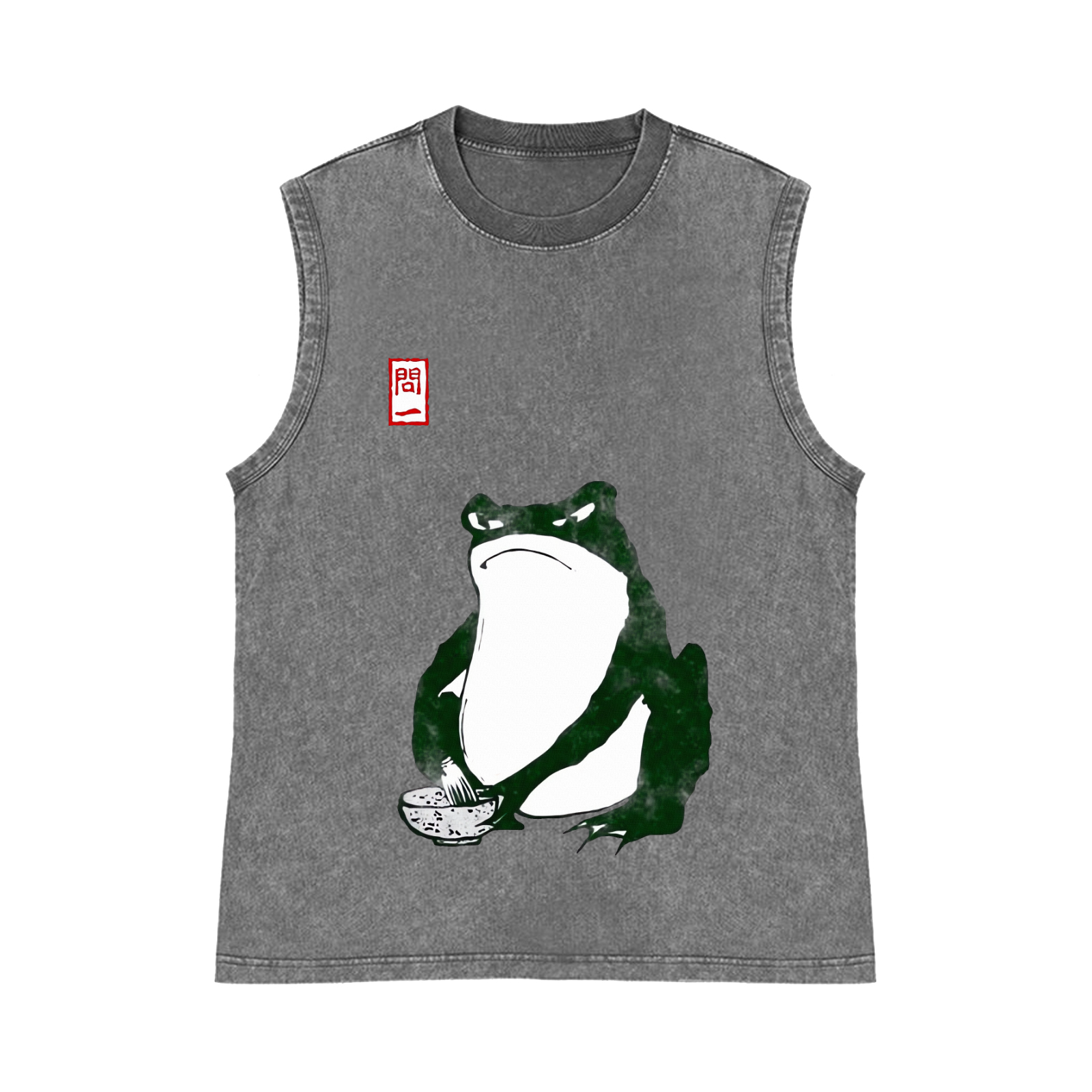 Frog Making Matcha Pure Cotton Wash-Dyed Sleeveless Tank Top