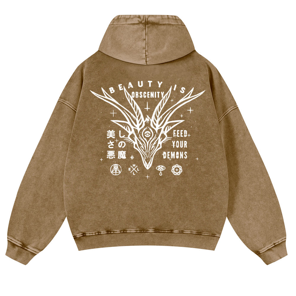 Demons Vintage Washed Cotton Back Art Hoodie