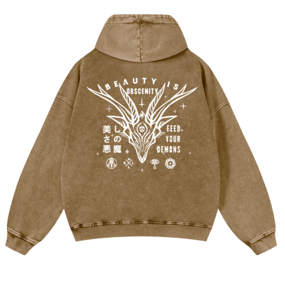 Demons Vintage Washed Cotton Back Art Hoodie