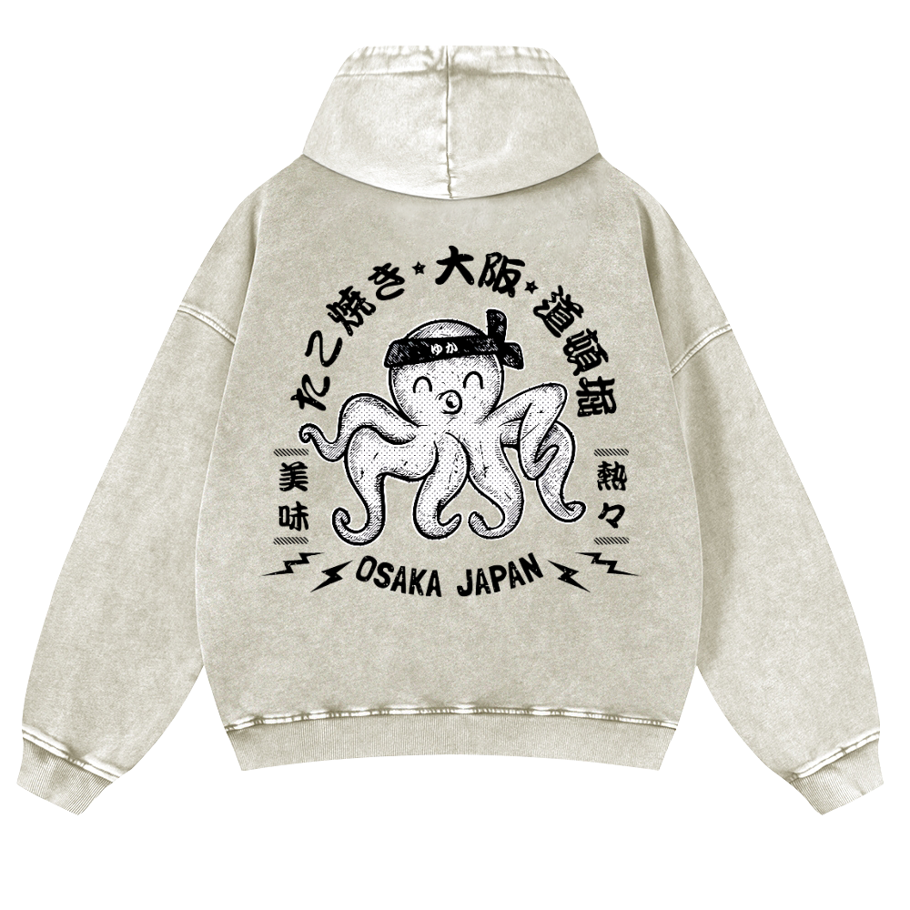 Octopus Takoyaki Osaka Japan Vintage Washed Cotton Back Art Hoodie