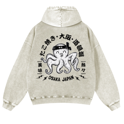 Octopus Takoyaki Osaka Japan Vintage Washed Cotton Back Art Hoodie