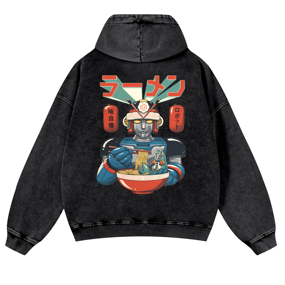 Ramen Robot Vintage Washed Cotton Back Art Hoodie