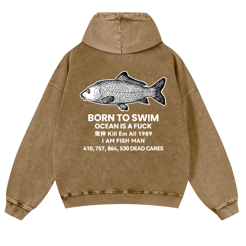 Fish Vintage Washed Cotton Back Art Hoodie