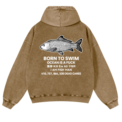 Fish Vintage Washed Cotton Back Art Hoodie