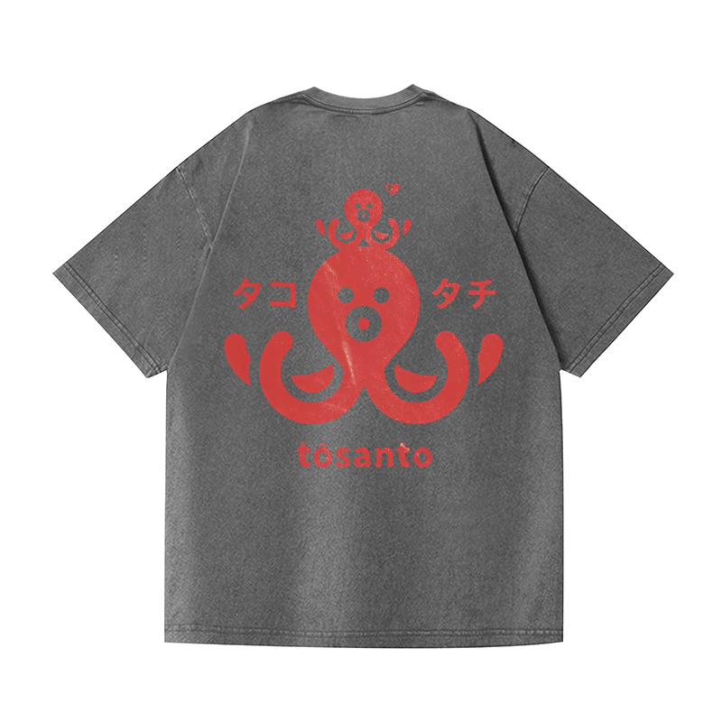 Octopus Vintage Wash Japanese Design Back Art T-Shirt