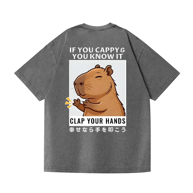 Capybara Vintage Wash Japanese Design Back Art T-Shirt