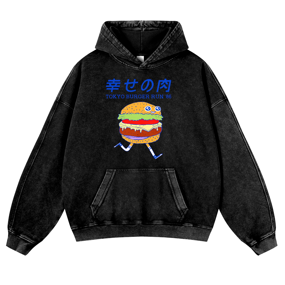 TOKYO BURGER RUN '86 Vintage Washed Thick Cotton Hoodie