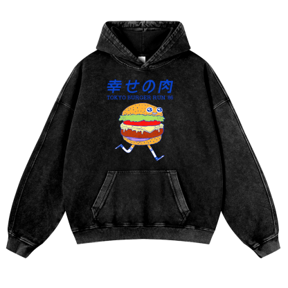TOKYO BURGER RUN '86 Vintage Washed Thick Cotton Hoodie
