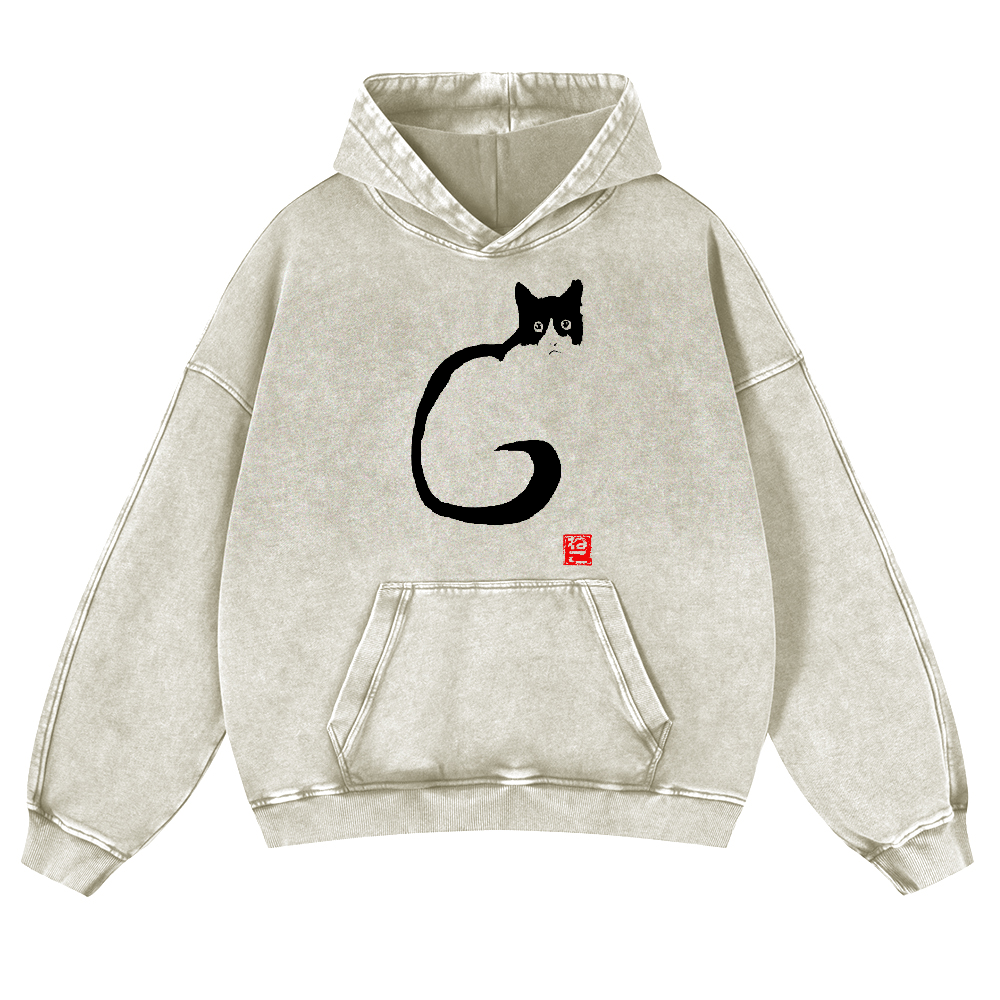 Cat Vintage Washed Thick Cotton Hoodie